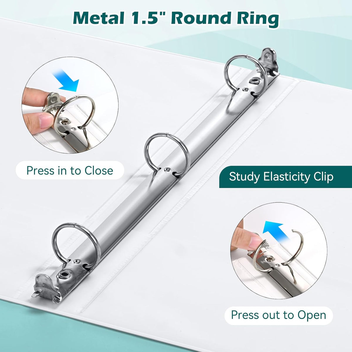 3 Ring Binder 1.5 Inch 6 Pack, 1-1/2" Clear View with Round Rings, PVC-Free,Holds for 325 Sheets 8.5X 11 US Letter Size Paper, Durable White Binders Perfect for Office,School and Home