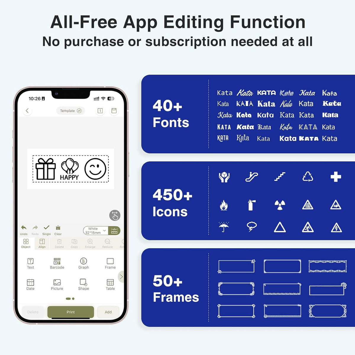 SUPVAN E11 Bluetooth Label Maker Machine with 4 Tapes, Support Keyboard & App with 40 Fonts and 450+ Icons, Rechargeable Inkless Labeler for Home, Kitchen, Office, School, Organization, Black