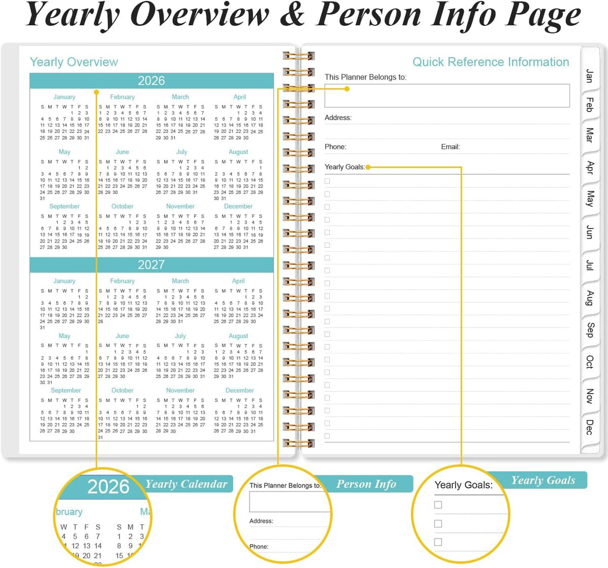 2026 Planner - A5 Weekly & Monthly Planners Spiral Bound, January 2026 - December 2026, 2026 Planner with Flexible Cover, Tabs, Inner Pocket, 6.4" x 8.5", Purple