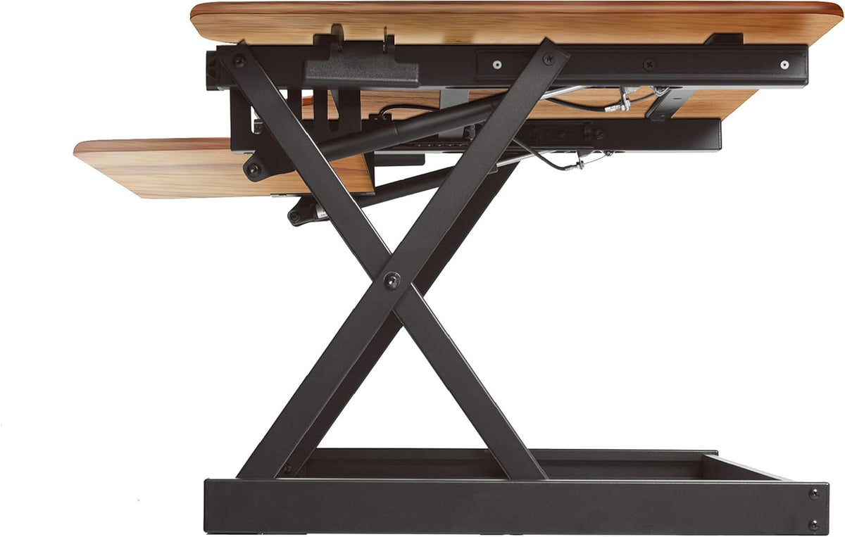 Rocelco 46" Height Adjustable Corner Standing Desk Converter with Anti Fatigue Mat Bundle - Quick Sit Stand Up Dual Monitor Riser - Computer Workstation - Teak Wood Grain (R CADRT-46-MAFM)