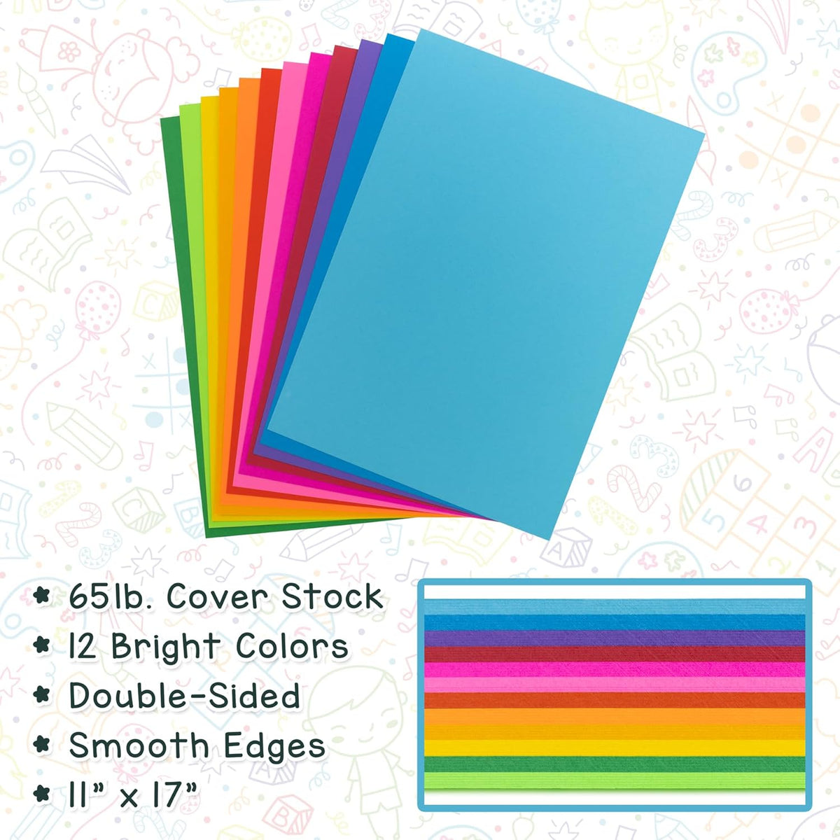 Hygloss Products Bright Colored Cardstock - 96 Sheets - 11x17 Card Stock Paper- 10-12 Bright Colors