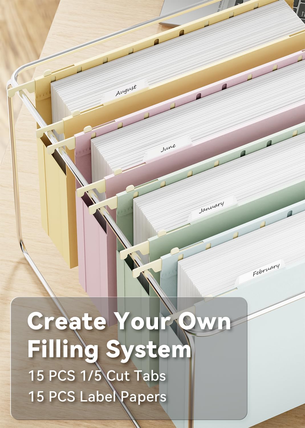 Ansook Plastic Hanging File Folders Letter Size,Heavy Duty 2" Extra Capacity File Folder with Tabs,12 Pack File Cabinet Folders for Documents,Morandi Colored File Folders for Home and Office Bulk File