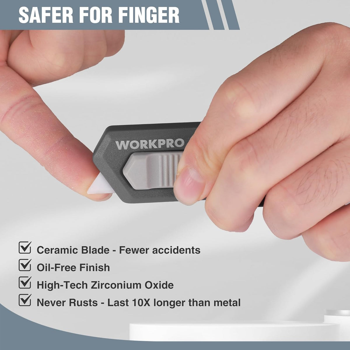 WORKPRO Ceramic Small Safety Box Cutter, Automatic Rebound Mini Letter Opener, Quick Change Retractable Blade Razor Knife, with Extra Blades