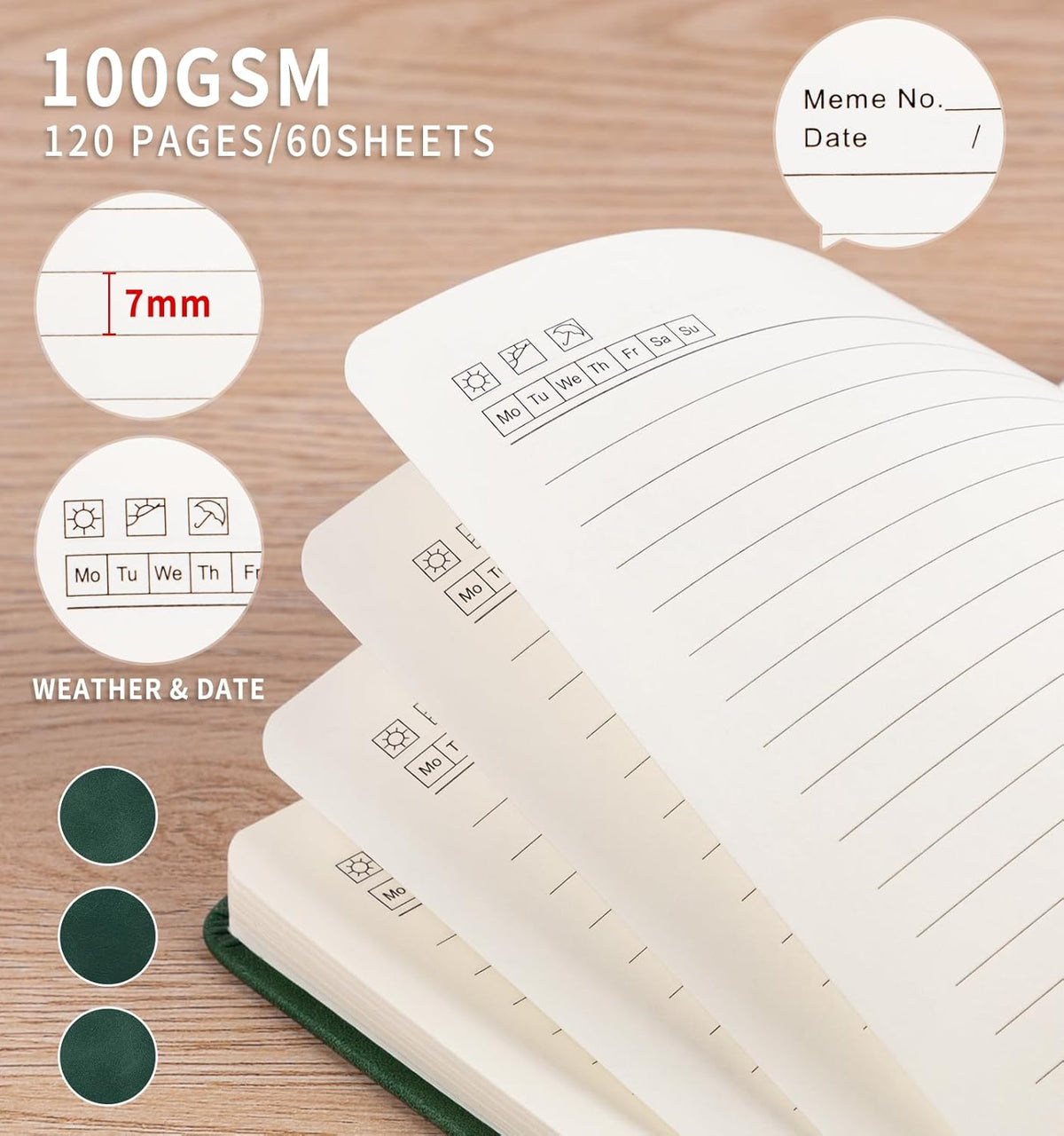 3 Pack Pocket Journaling Notebooks, A6 Small Notebook For Note Taking Journaling Notebooks Journals For Writing Mini Note Pads With Pen Holder 120 Pages 100 GSM Thick Paper-3 Green