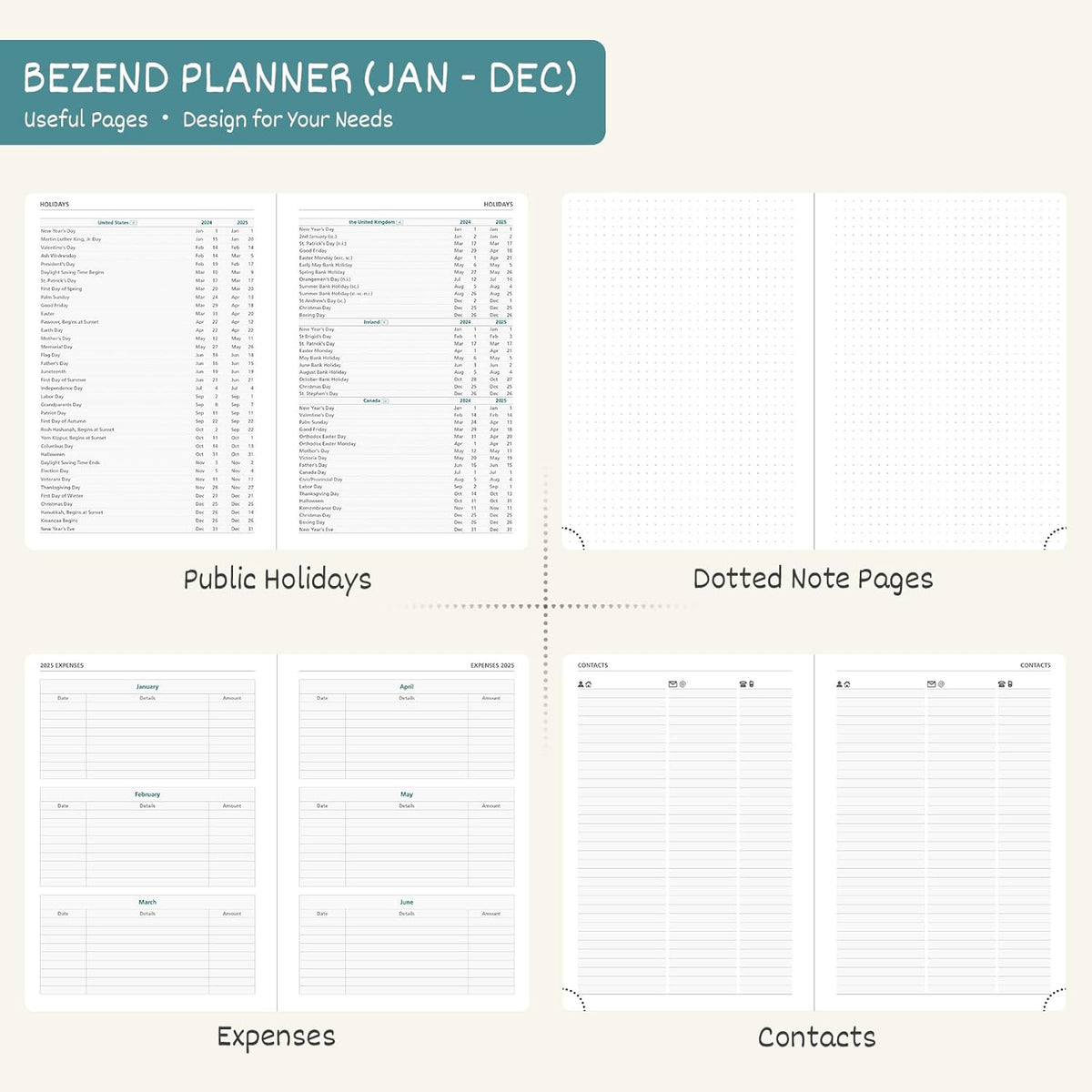 BEZEND 2026 Planner Weekly and Monthly (8.5" x 11") Daily Calendar with Half-Hourly Timeslots & Tab (Jan-Dec) Note & Expenses, Pen Holder, Inner Pocket, Vegan Leather Hardcover - Dark Green