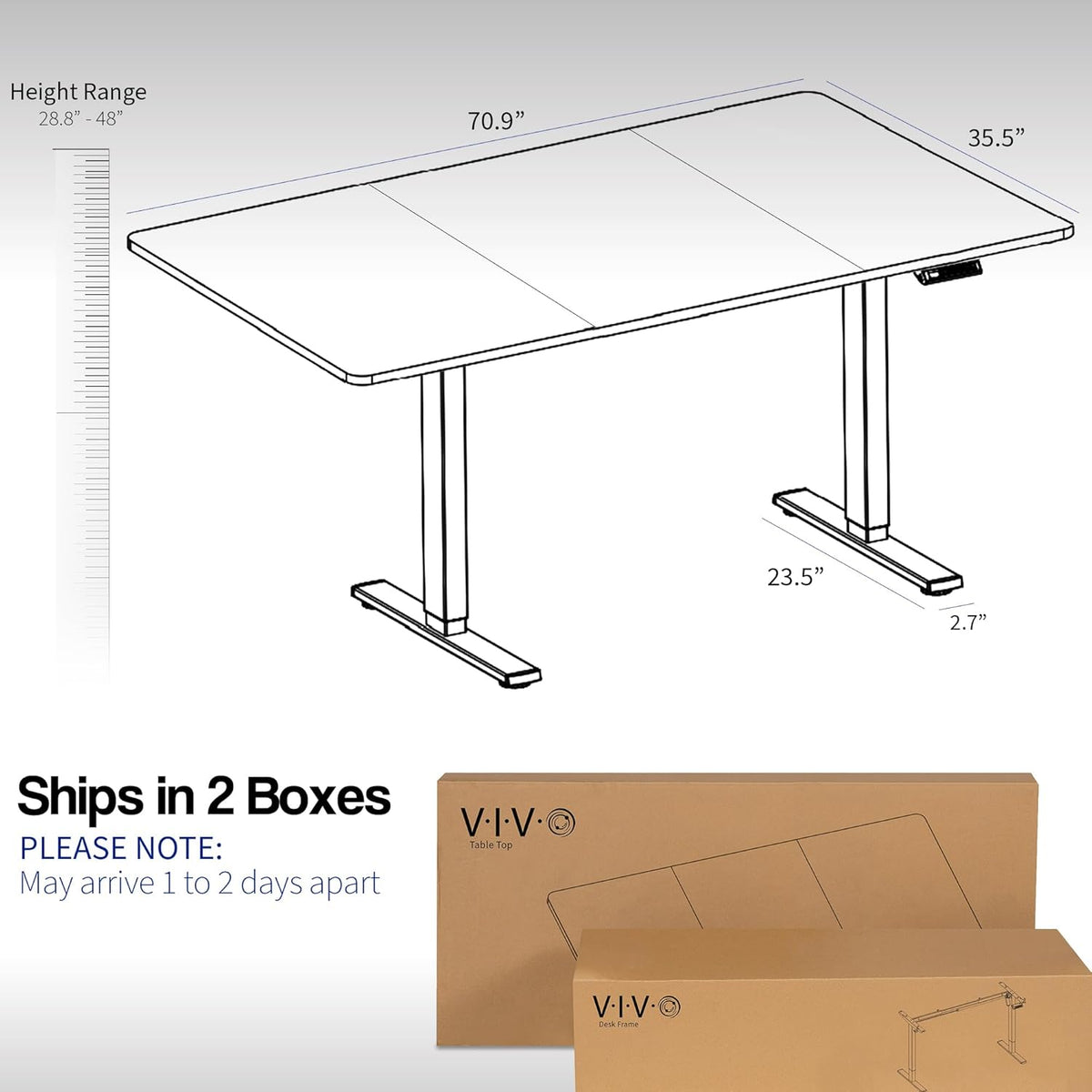 VIVO Electric 71 x 36 in Standing Desk, Memory Height Adjustment, 1B Series, White Top Gray Frame, DESK-KIT-1G7W-36