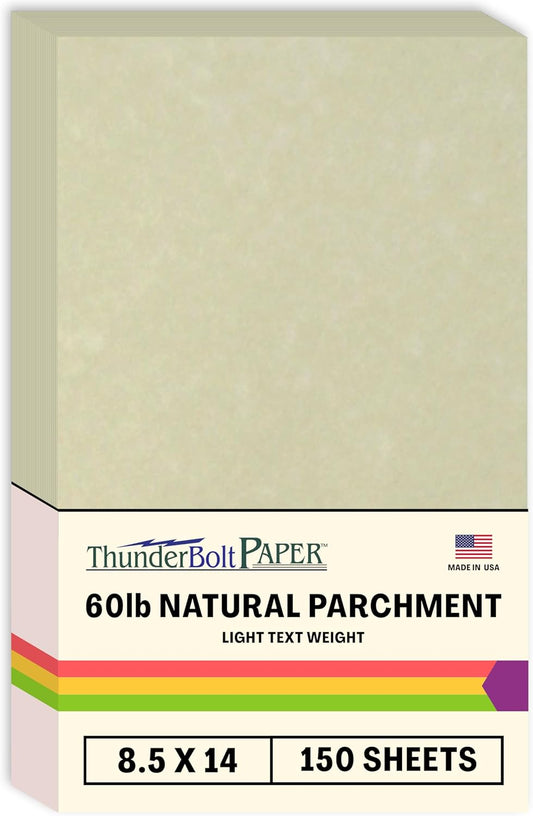 150 Natural Parchment 60# Text (=24# Bond) Paper Sheets - 8.5 X 14 inches Legal Size - 60 Pound is Not Card Weight - Vintage Colored Old Parchment Semblance