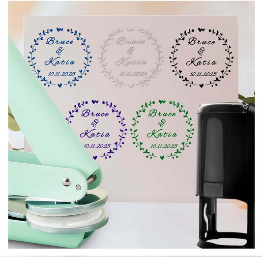 Personalized Wedding Embosser Stamp， Custom Book Business Card Paper Document Notebook, Self Inking Stamp，Book Lover Gifts，Christmas Gifts (Style04)