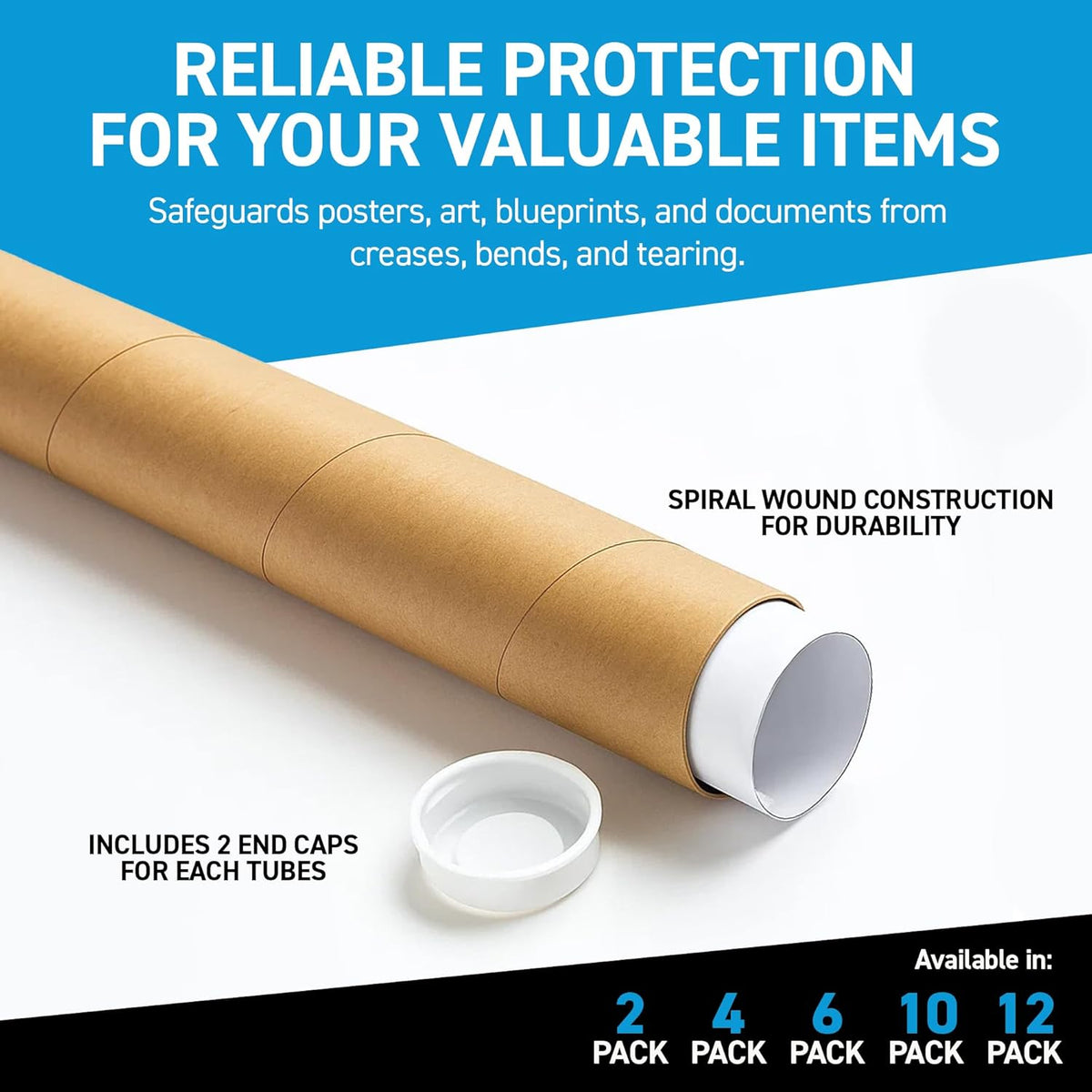 MagicWater Supply Mailing Tube - 1.5 in x 12 in - Kraft - 2 Pack - for Shipping and Storage of Posters, Arts, Crafts, and Documents
