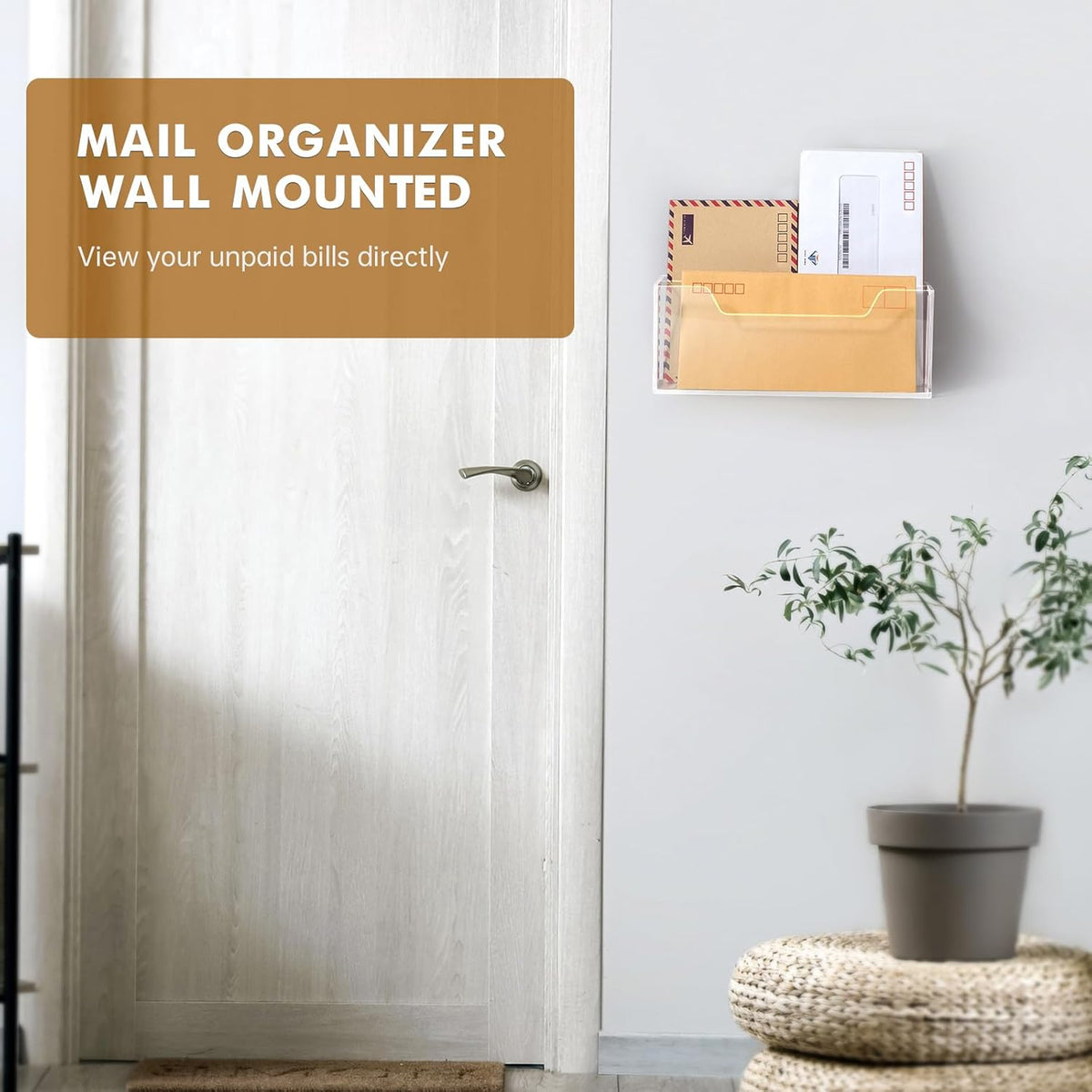 BEYGORM Acrylic Mail Organizer for #10 Envelopes, 2-Slot Wall-Mounted & Countertop Letter Holder, Clear Hanging Mail Rack for Home Office