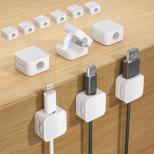 12 White Magnetic Cable Clips,Under Desk Cable Management,Cord Holder for Nightstand Home Office Car Phone Wall,2025 Adhesive Cord Organizer[0.45" in Ht Save Space/Versatile for Wire Up to 0.27" OD]