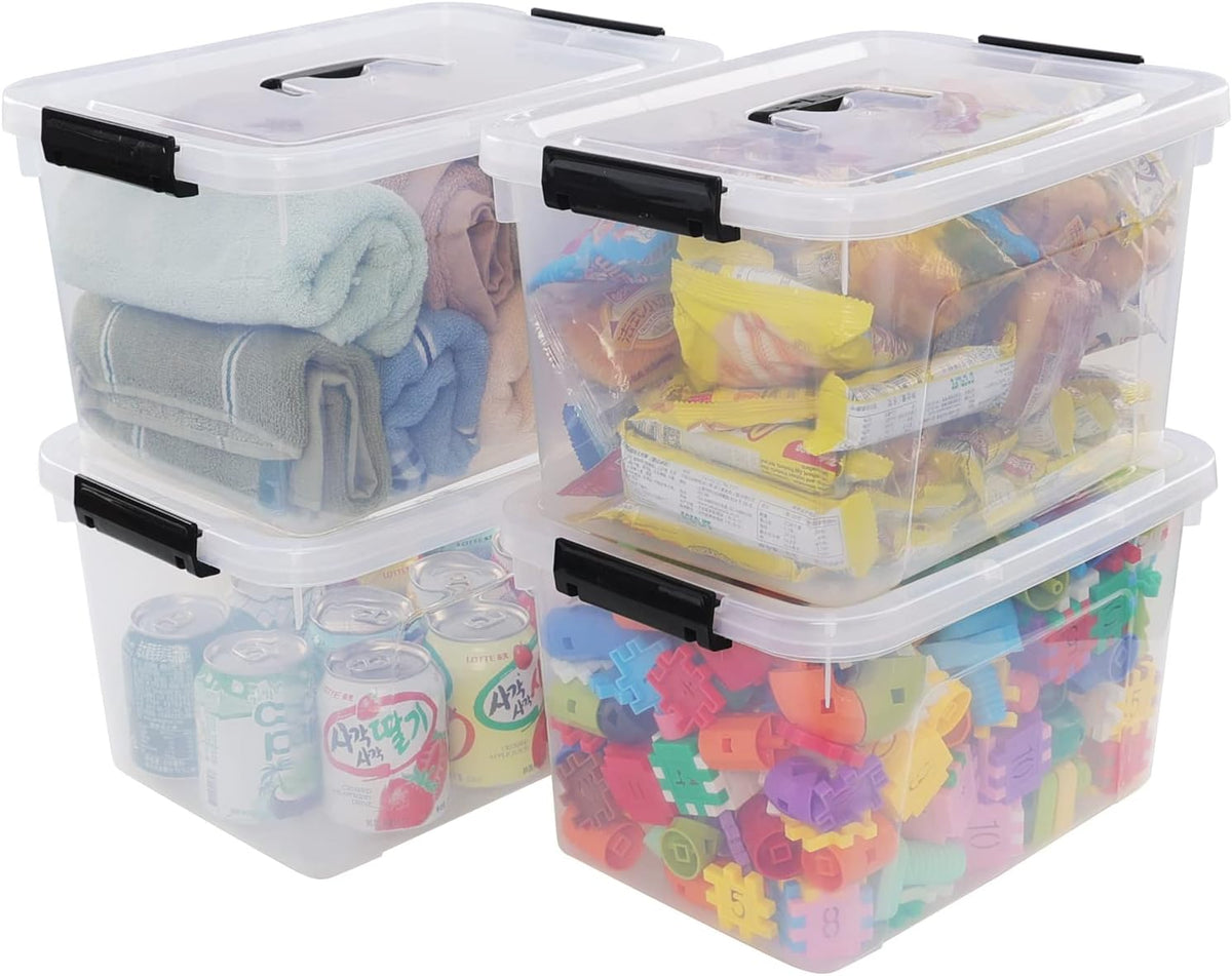 5 Liter Clear Storage Box, 4-Pack Plastic Latching Box with Lid