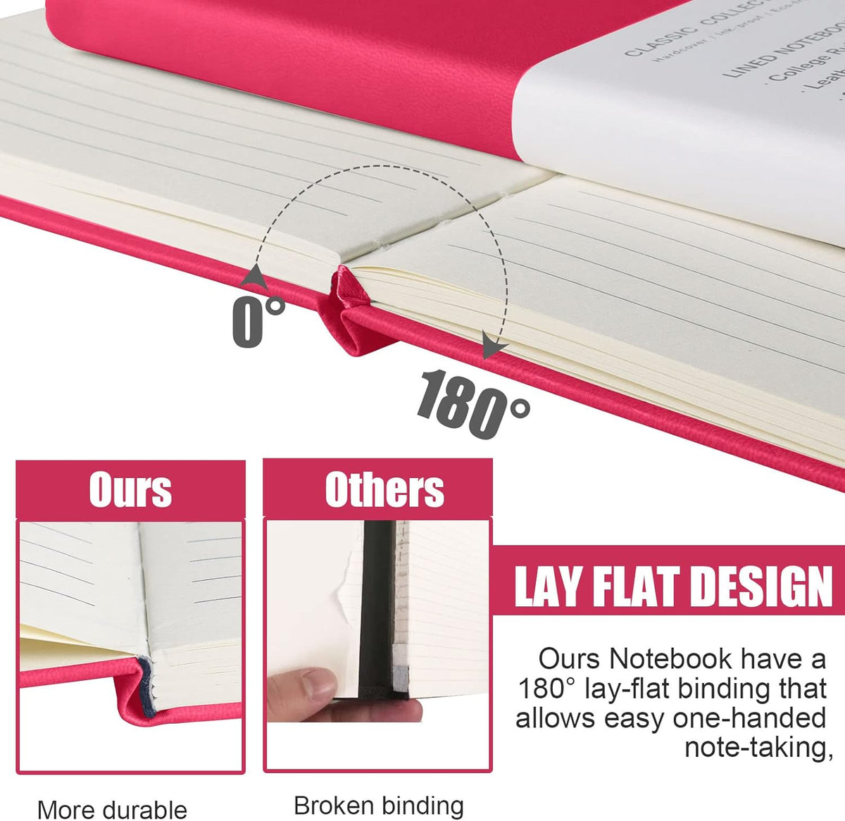 Lined Journal Notebook, 10Pack(Rose Red), 160 Pages, Medium 5.7 inches x 8 inches - 100 gsm Thick Paper, Hardcover