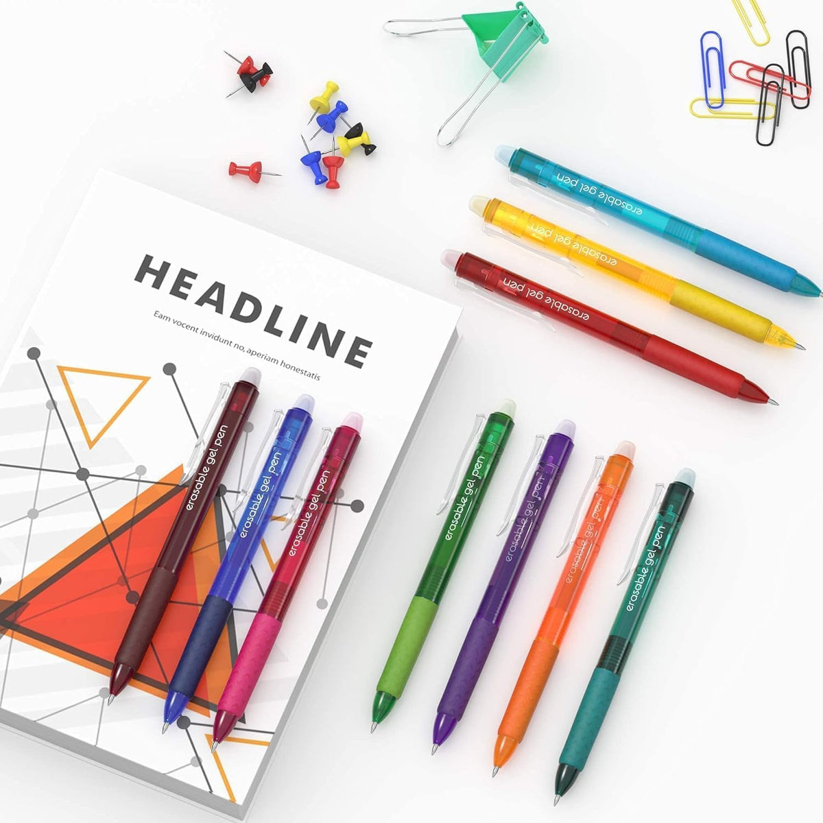 Erasable Gel Pens, 12 Colors Retractable Fine Point Erasable Pens Clicker, Assorted Color Inks, Make Mistakes Disappear for Drawing Writing Planner and Crossword Puzzles