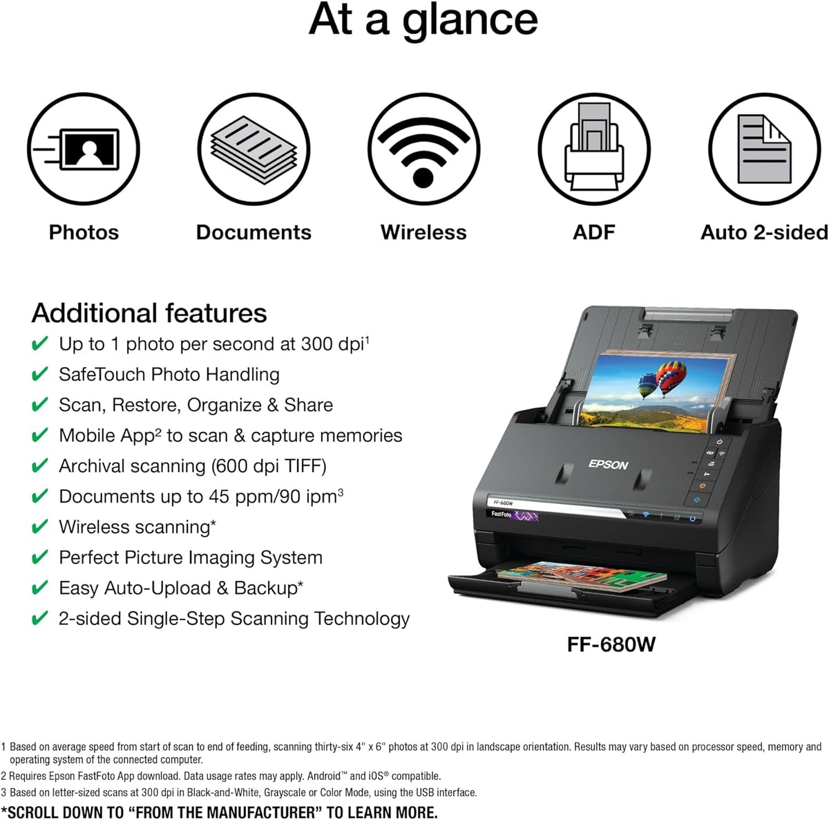Epson FastFoto FF-680W Wireless High-Speed Photo and Document Scanning System, Black