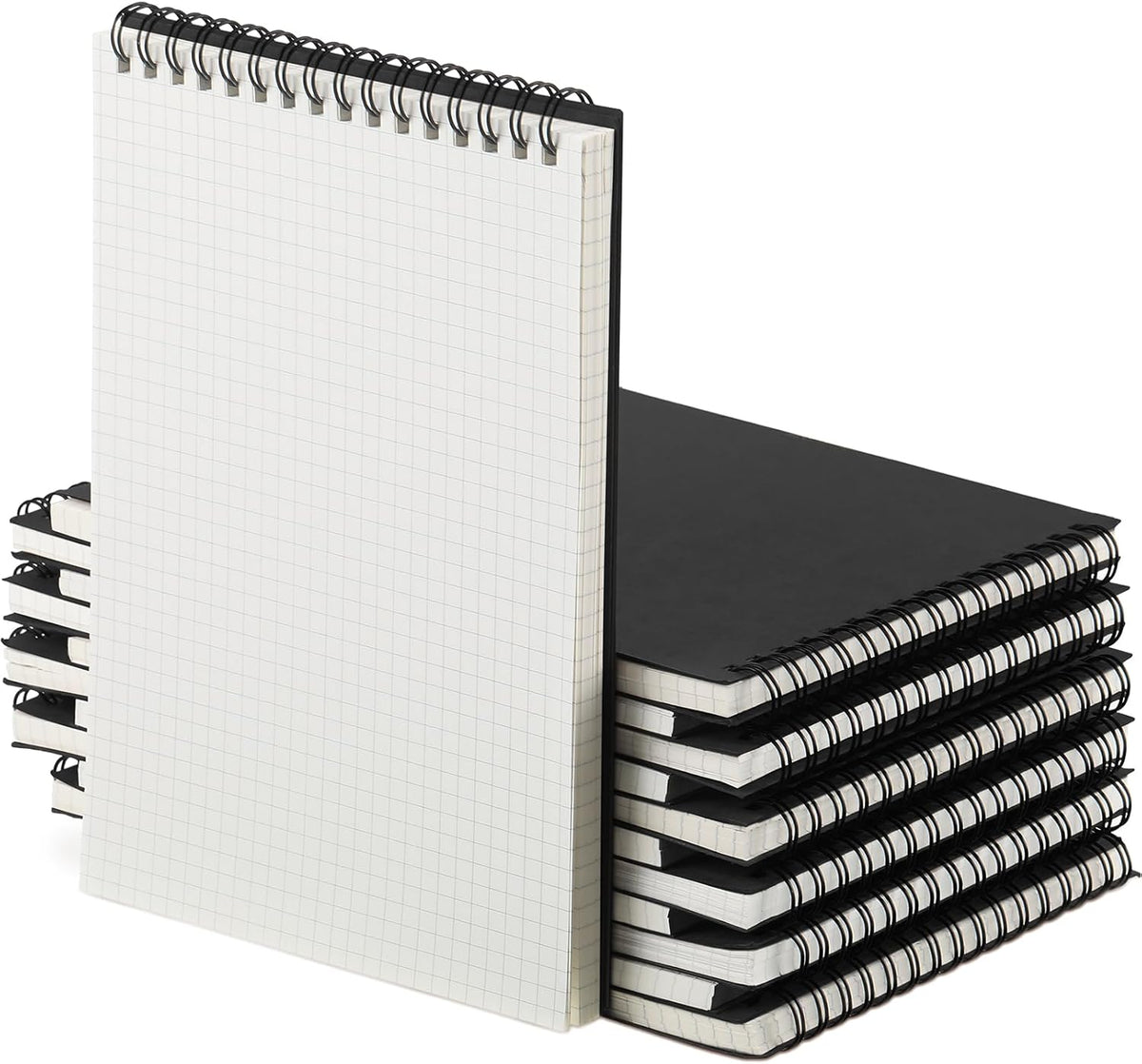 12 Pack Graph Paper Spiral Notepad A5 Top Wirebound Notepad Grid Notebook Steno Pads Memo Notebook Grid Paper 140 Pages for Writing Sketching Drawing Office Supplies (Black)