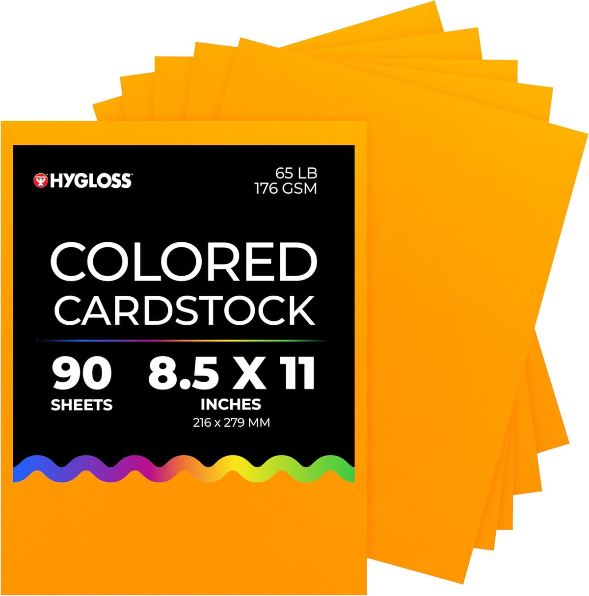 Hygloss Light Orange Bright Colored Cardstock - 8.5x11-Inch, 90 Sheets, 65 lb/ 176 gsm, Fade-Resistant, Acid-Free Color Card Stock Paper