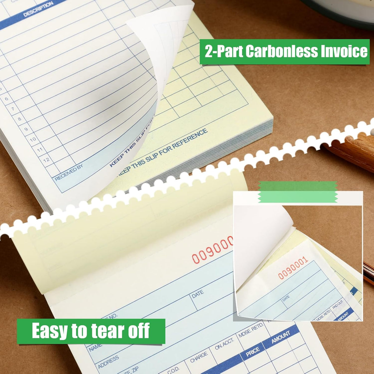 Lincia 34 Pads Sales Order Books 2 Part Carbonless (White/Canary Yellow) Receipt with Carbon Copies Cover Receipt Form Invoice 50 Sets Per Book (4.18 x 7.2 Inch/ 10.6 x 18.3 Cm)