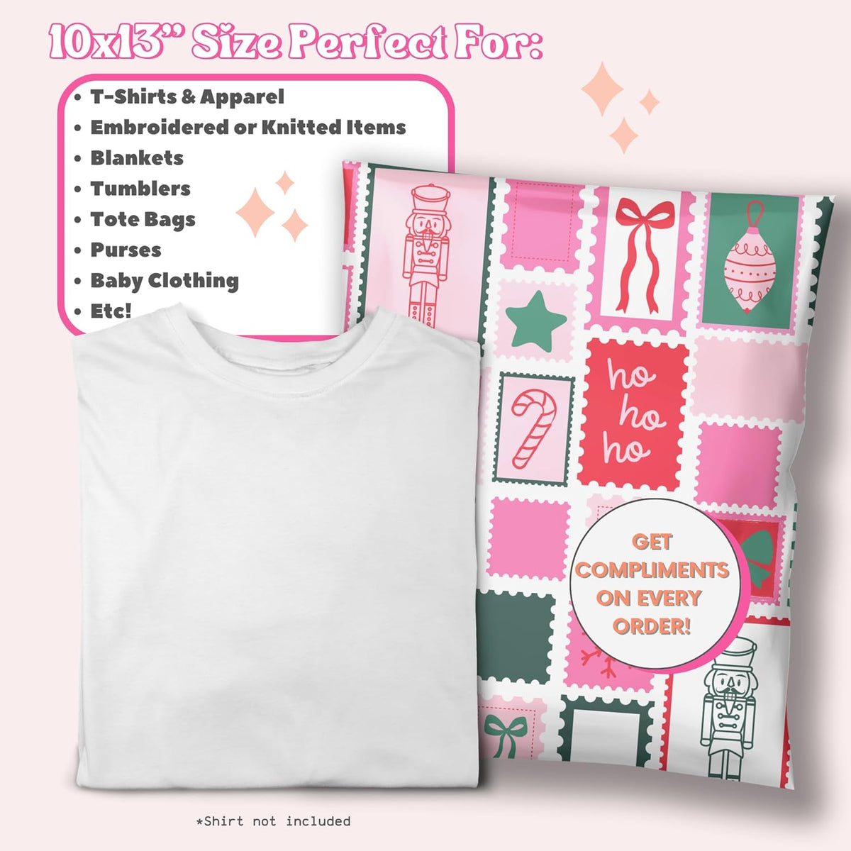 Picksie Mailers- Cute Christmas Shipping Bags 10x13 Packaging Supplies for Small Business Pink Designer Holiday Mailers Polybag Packaging 100 Pack Bulk Mailers Shipping Envelope - Holly Poly Postage
