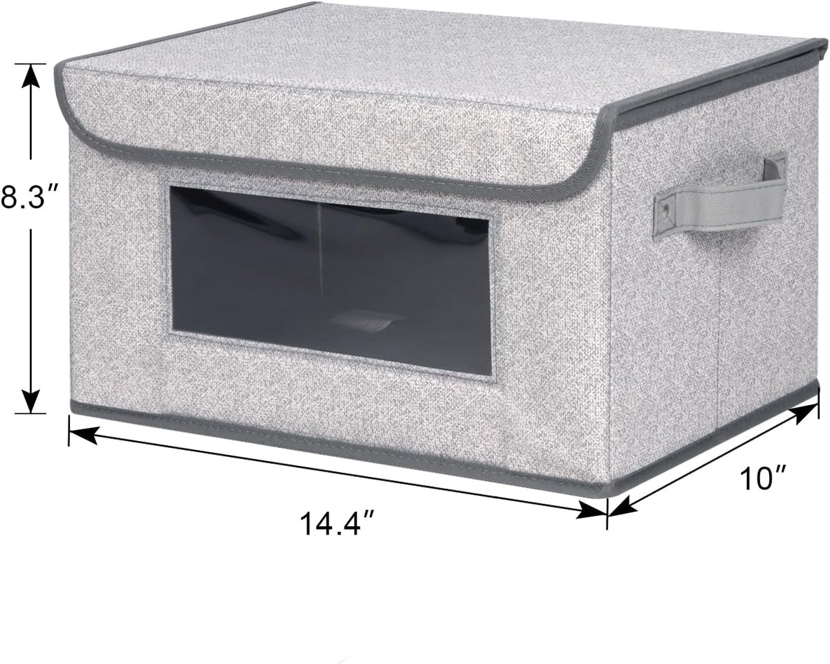 Univivi [4-Pack Fabric Storage Boxes Collapsible Storage Bins with Lids and Handles Cube Organizer Basket for Home, Closet, Bedroom (Gray, 14.4''x10''x8.3'')