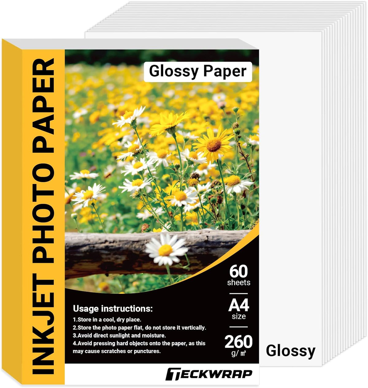TECKWRAP Glossy Photo Paper 8.5" x 11", Glossy Photo Paper for Inkjet Printer, Works with Inkjet Printer, 60 Sheets, 260gsm/69 lb