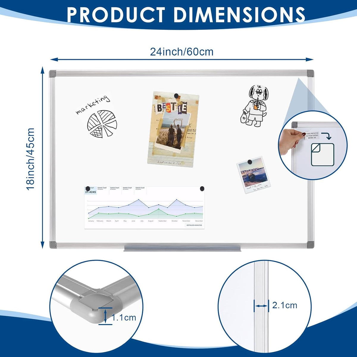 S SWANCROWN Magnetic Whiteboard 18 x 24 Inch Dry Erase Board Wall Mounted White Board for Meeting/Planning/Displaying
