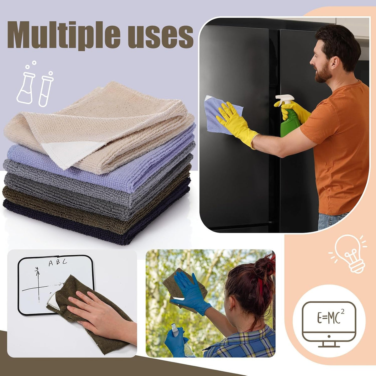 6 Pack Magnetic Whiteboard Cleaning Cloth Extra Strong Magnetism 10'' X 10'' Colorful Microfiber Dry Erase Cloth Reusable Washable Whiteboard Eraser for Classroom, Home and Office Use(Dark Color)