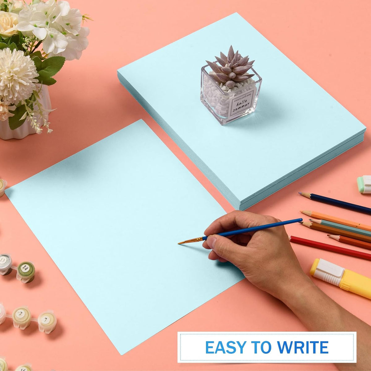 MixTeach 100 Sheets Light Blue Cardstock 8.5 x 11 Inch Thick Cardstock Paper, 250gsm/92lb Double Sided Light Blue Cardstock Printer Paper for Cards Making Crafts Scrapbook Invitations Drawing Printing