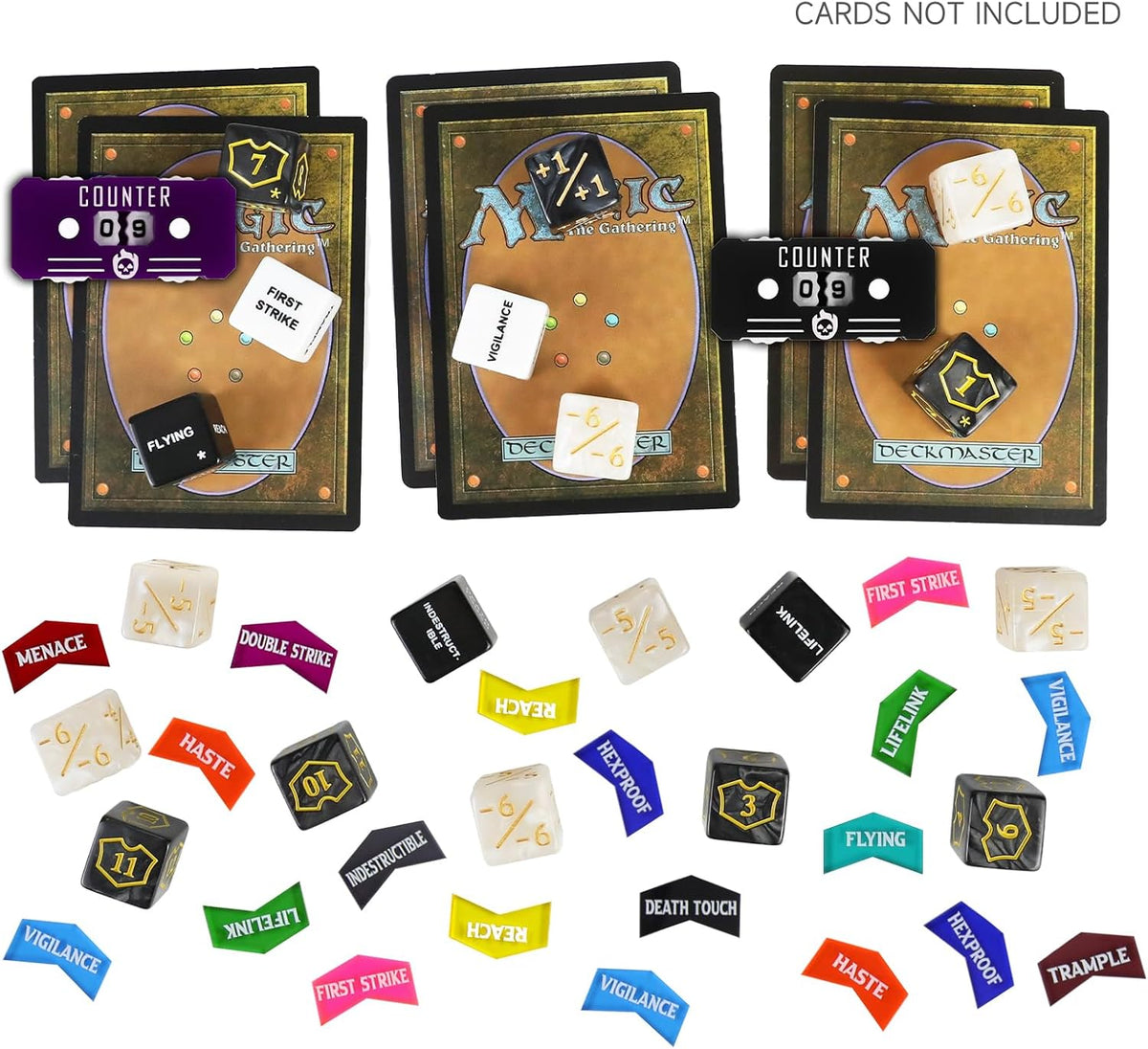 SIXPOINTS 122Pcs MTG Dice Counters Keyword Counters Life Counter 1/+1 counters Commander Buff Tokens 6 Sided Dice Set for Magic The Gathering, MTG, TCG, Card Games Accessories (A-122PCS/SET)