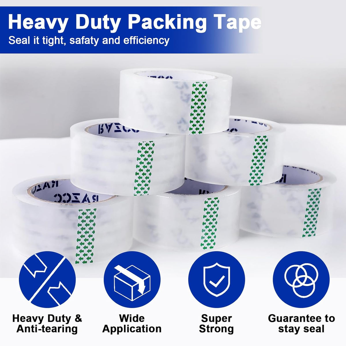 Clear Packing Tape, 12 Rolls Heavy Duty Packaging Tape with Dispensers for Packing Shipping Moving and Sealing, Thicker Packing Tape-2" x 65 Yards Per Roll, 780 Total Yards