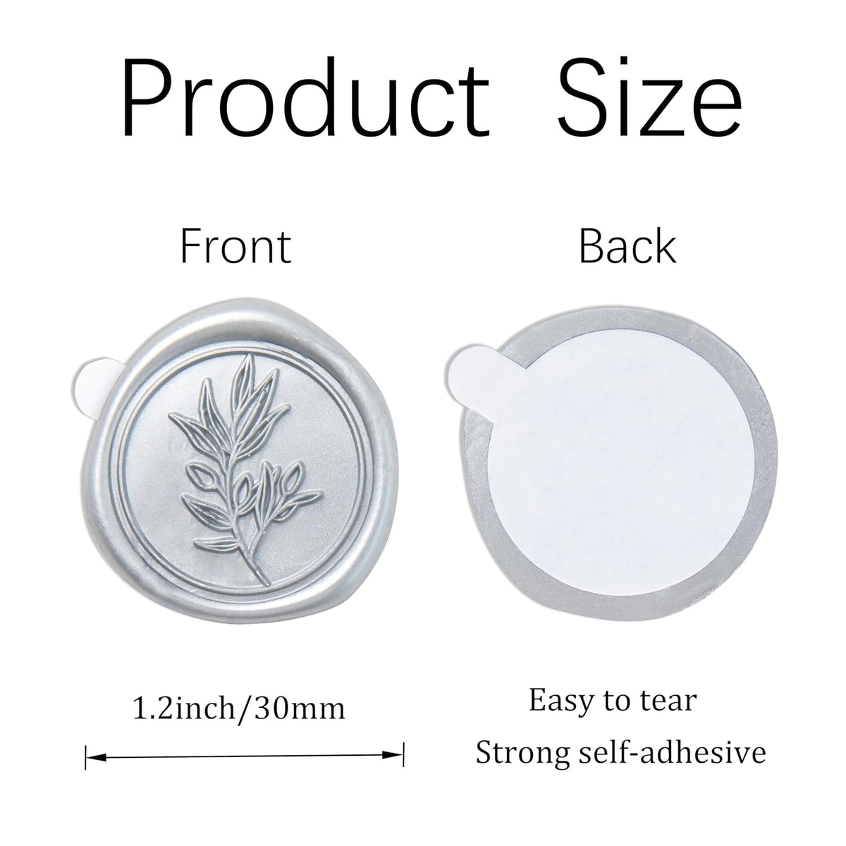 PONATIA Silver Wax Seal Stickers -50pcs Eucalyptus Self- Adhesive Wedding Seal Stickers, Perfect for Invitation Cards, Envelopes, Christmas Cards, Gift Wrapping, Party Decor