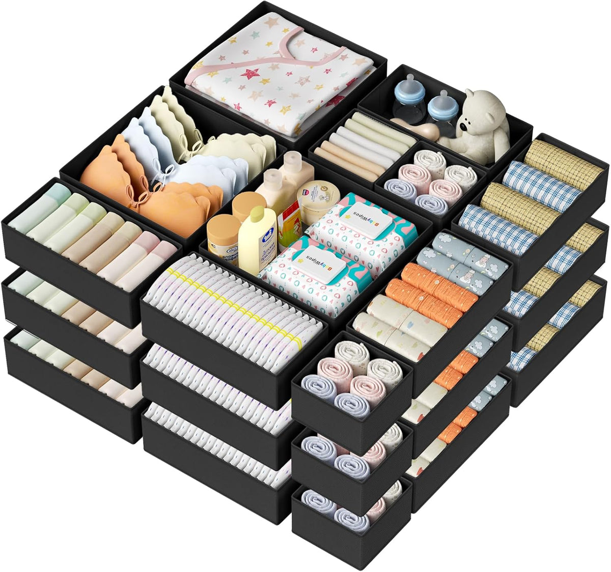 DIMJ Drawer Organizer Clothes Storage - 24 Pack Baby Dresser Organizer for Nursery, Small Fabric Closet Drawer Organizer Bins for Underwears Socks, Foldable Storage Dividers Organization for Bedroom