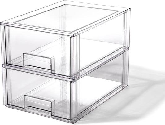 BINO | Stackable Storage Drawers, Large - 2 Pack, Clear | THE CRATE COLLECTION | Storage Bins With Drawers | Bathroom Organizers | Under Sink Organizer | Vanity Cabinet Home Organization