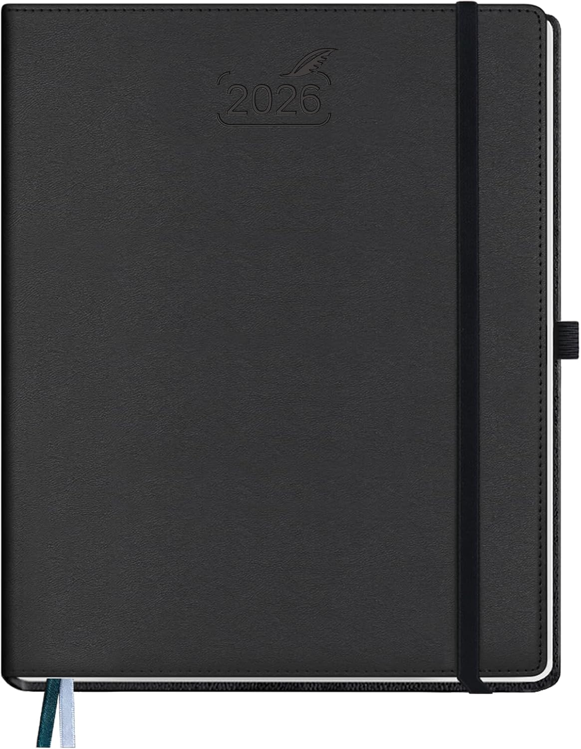 BEZEND 2026 Planner Weekly and Monthly (8.5" x 11") Daily Calendar with Half-Hourly Timeslots & Tab (Jan-Dec) Note & Expenses, Pen Holder, Inner Pocket, Vegan Leather Hardcover - Black