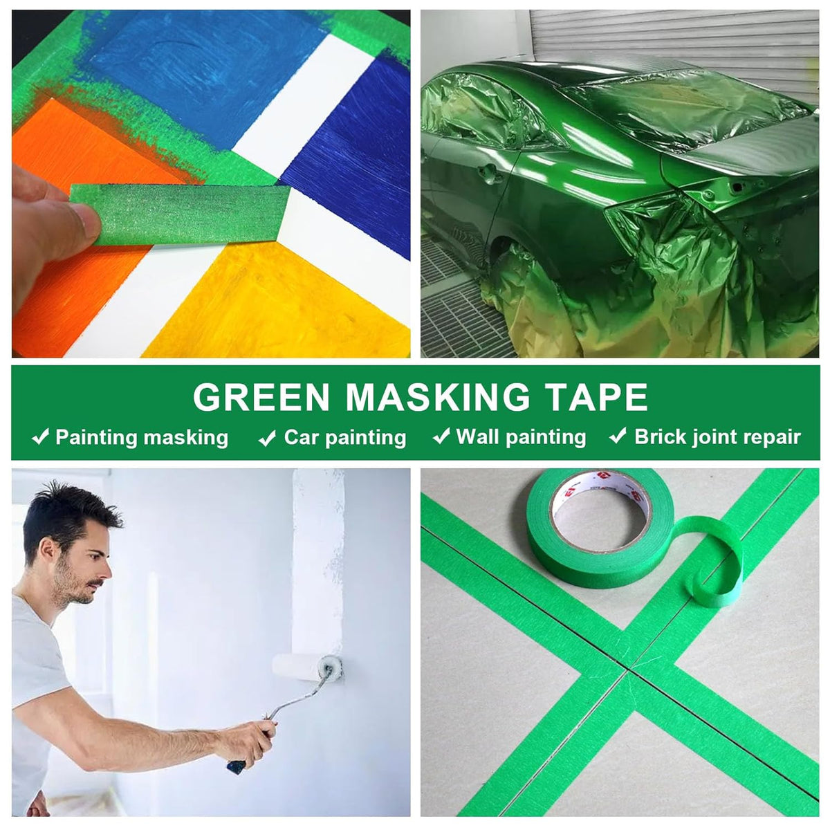 BOMEI PACK 10 Rolls Painters Tape 2 inch Wide, Painter's Tape Green Masking Tape 2 inch x 55 Yards for Walls Painting, Home Improvement and School Projects, Total 550 Yards