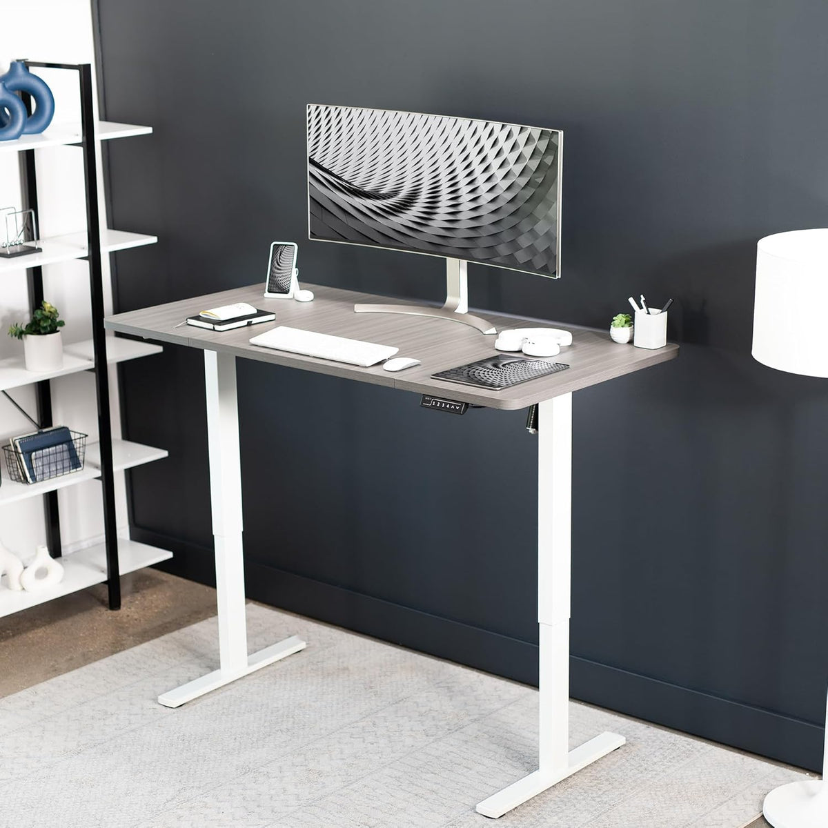 VIVO Electric 60 x 30 in Standing Desk, Memory Height Adjustment, 1B Series, Dark Gray Top White Frame, DESK-KIT-1W6G-30