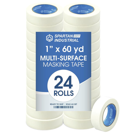 SPARTAN INDUSTRIAL - 1" X 60 yd Masking Tape for Labeling, Art Projects, and More - 24 Craft Tape Rolls, 5.5 Mil
