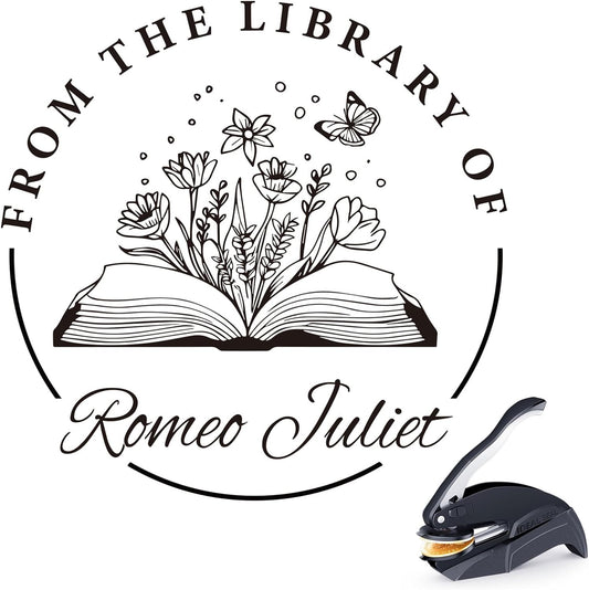 Book Embosser Personalized - Custom Library Embosser Stamp Gifts for Book Lovers, Readers, Teachers (Floral)