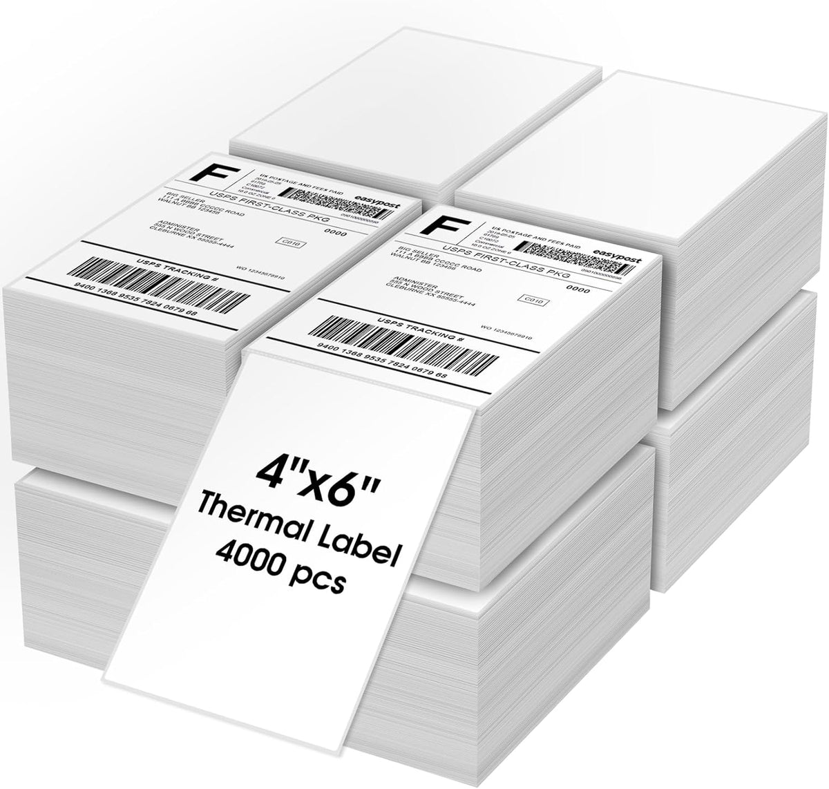 MaxGear 4" x 6" Direct Thermal Labels, 4000 Fanfold Labels, for Shipping & Mailing, Perforated White, Commercial Grade with Permanent Adhesive, Compatible with Most Thermal Printers,8 Stack