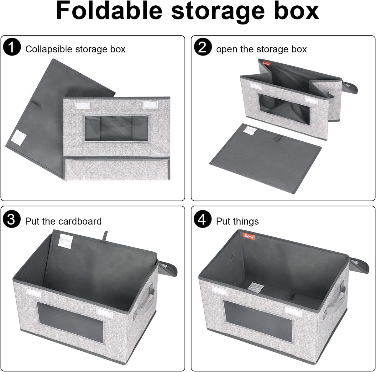 Univivi [4-Pack Fabric Storage Boxes Collapsible Storage Bins with Lids and Handles Cube Organizer Basket for Home, Closet, Bedroom (Gray, 14.4''x10''x8.3'')