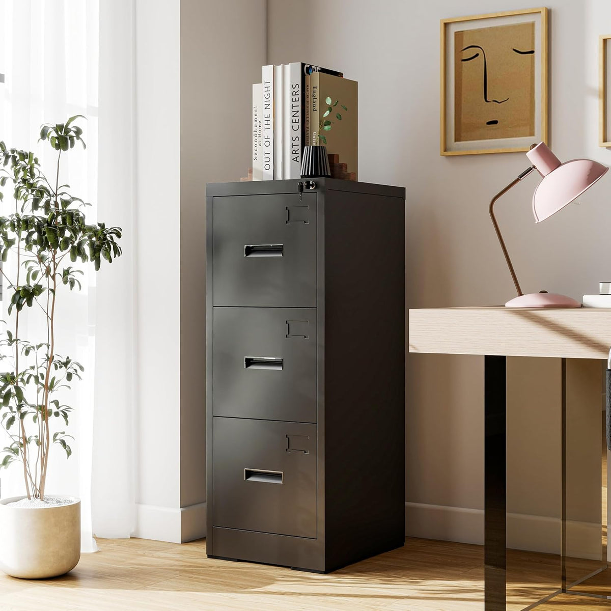 3-Drawer Locking Vertical File Cabinet, Metal Storage Cabinet for Office/Home – Secure Vertical Filing for Letter/Legal/A4/F4 Documents, Easy to Assemble Steel Cabinet, Black (Black, 3 Drawer-15W)