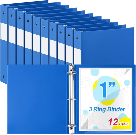 12 Pcs 1 Inch 3 Ring Plastic Binder Flexible Binders Bulk Fits Letter Size 8.5'' x 11'' Paper Holds up to 225 Sheets with 1 Pockets Versatile Binder for School Office Home (Blue)