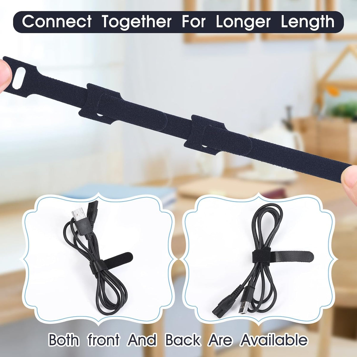 200PCS Reusable Cable Ties Wire Ties Cord Organizer Cable Organizer Adjustable Cable Management Black 4+6+8+10 inch