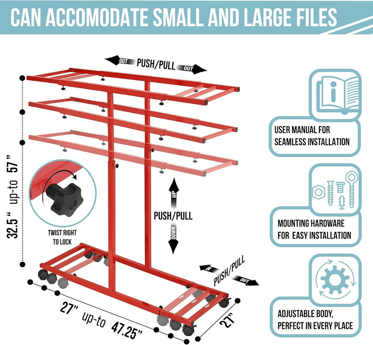 Adir Mobile Blueprint Holder - Adjustable Blue Print Storage Organizer and Construction Plan Holder – Plans Rack for Jobsite and Office (Without Blueprint Clamps)