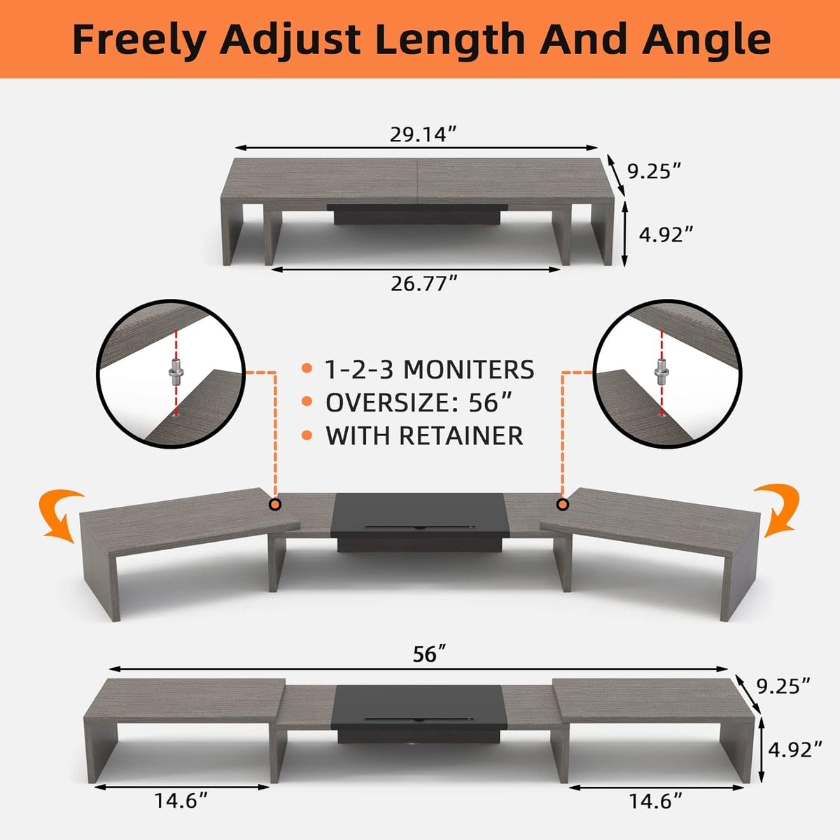 WESTREE Triple Dual Monitor Stand Riser, 56" Extra Long Monitor Stand for 1~2~3 Monitors, Monitor Stand with Length and Angle Adjustable, 3 Shelf Desktop Organizer Riser for Monitor Computer Laptop