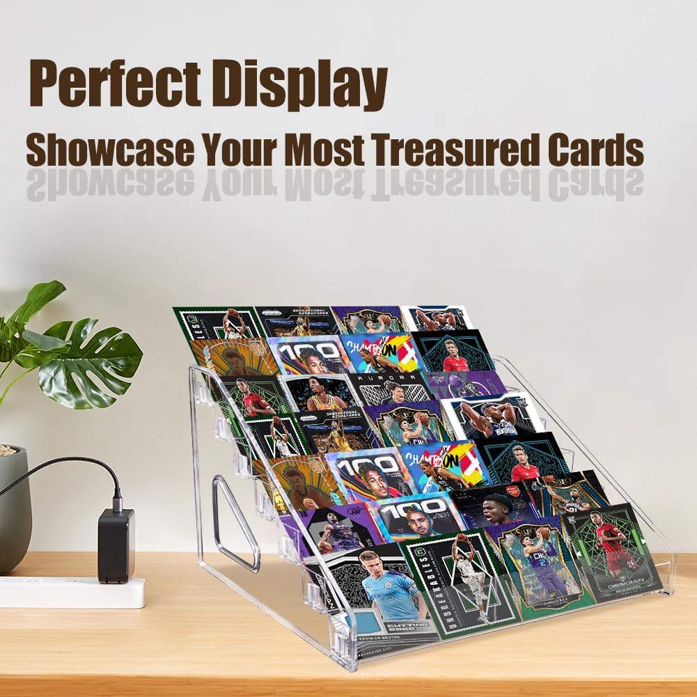 Trading Card Display Stand, 7-Tier Greeting Card Display Stand, 12 in Acrylic Portable Versatile Display Rack Holder for Graded Cards, PSA Cards,Sports Cards, Business Cards (2 Pack)