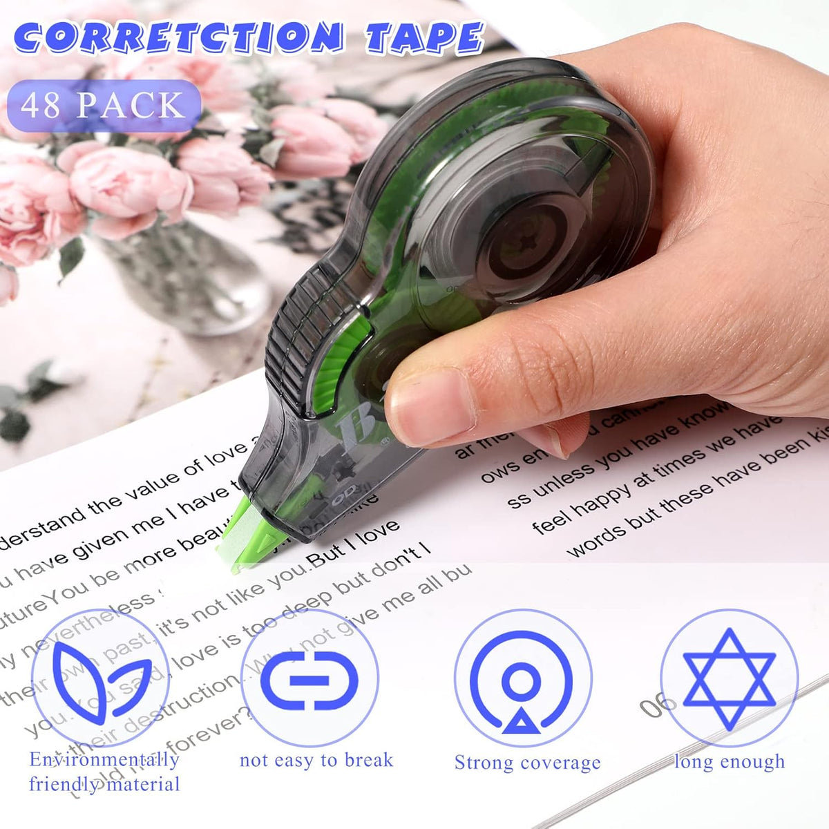 Yexiya 48 Pieces Correction Tapes Original Correction Wide Eraser Applicator Easy to Use Applicator Translucent Tapes Shows for Office Note Journal Scrapbooking, 0.2 Inch x 39.4 Feet