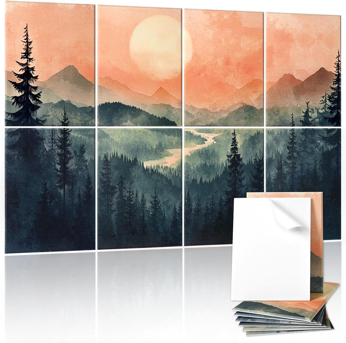 8 Pack 48"x32" Art Acoustic Panels, Self Adhesive Soundproof Wall Decorative Sound Absorbing Panels, High-Density Noise Dampening Canceling Reducing Blocker for Room Office(Setting Sun)