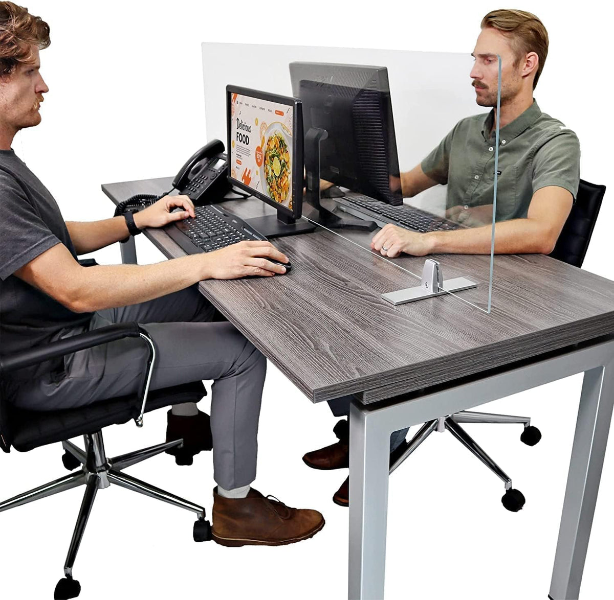 OBEX Acrylic Free Standing Screen, Divider for Desk Privacy Home & Office Partitions for Table Top Workstation, Portable Cubicle Panel for Work, 24" x 60", Clear