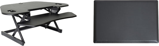 Rocelco 46" Height Adjustable Corner Standing Desk Converter with Anti Fatigue Mat BUNDLE, Quick Sit Standup Dual Monitor Riser, Computer Workstation-Keyboard Tray, (R CADRB-46-MAFM), Black